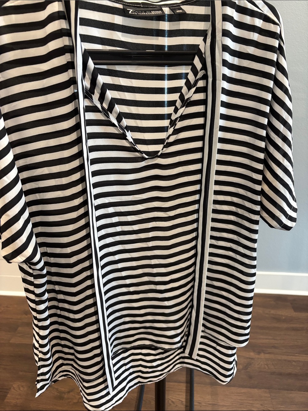 New York and Co Black & White Striped V-Neck Top
